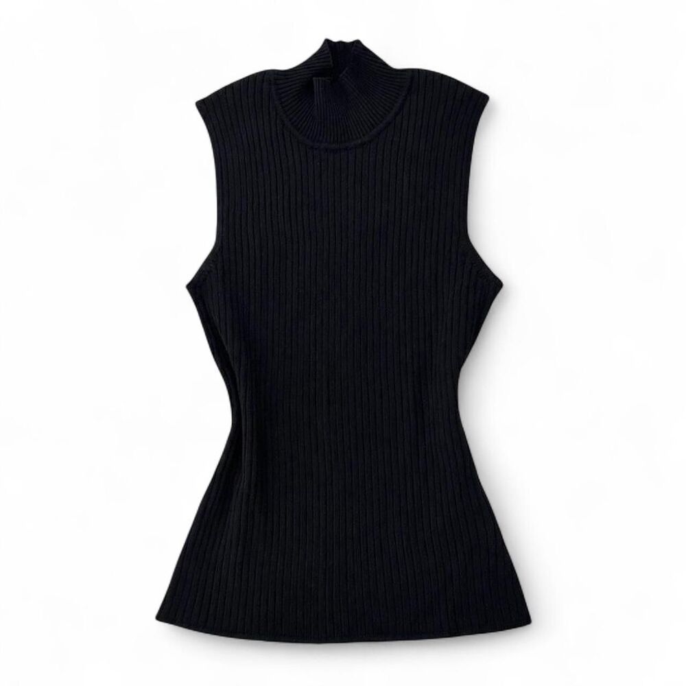Women's Black Ribbed Mock Neck Tank Top